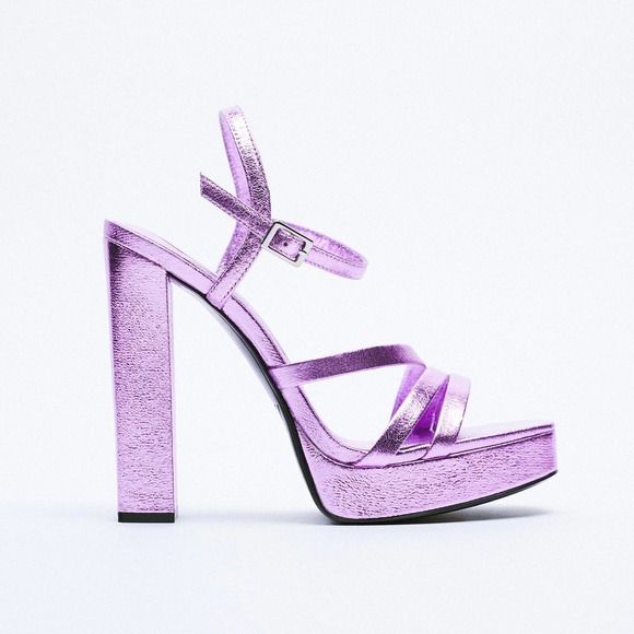 ZARA METALLIC PLATFORM HEELED SANDALS STRAPPY PURPLE - US 8 - Picture 3 of 14